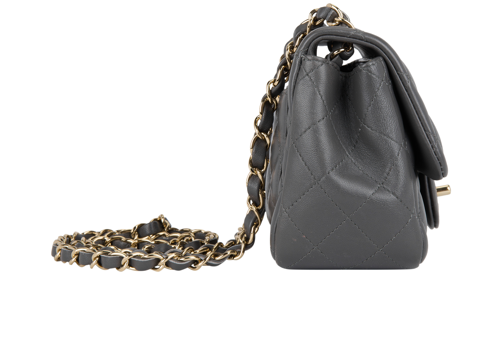 Mini Square Classic Flap, &pound;3,800, Handbags, Grey, Lambskin Leather, Side view